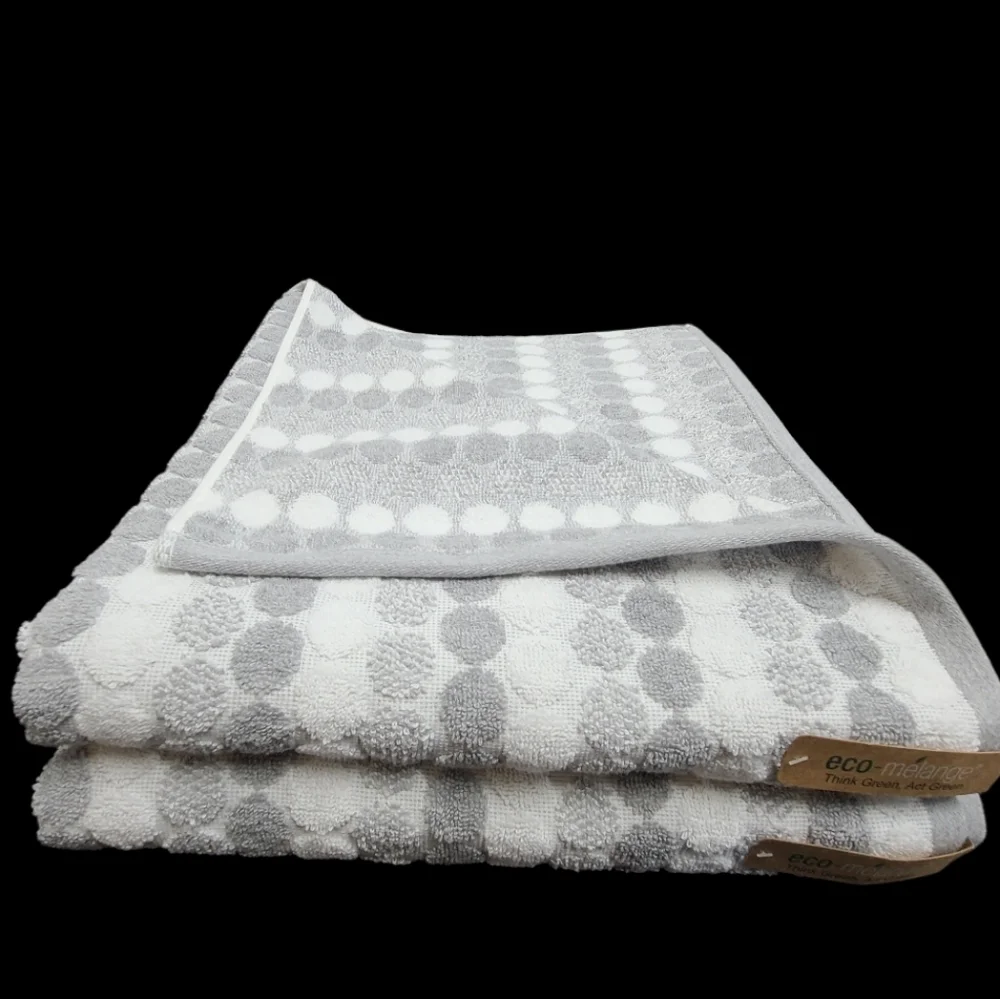 8pc ECO Melange 2 Bath 2 Hand 4 Washcloth Towel Set Gray White Stripe Dot NEW - Picture 4 of 8